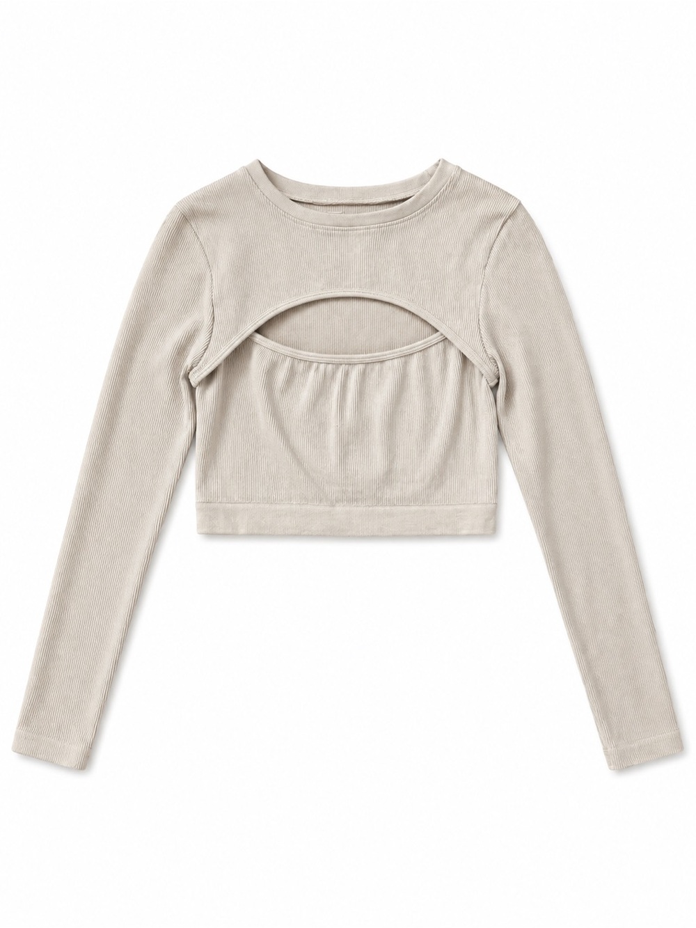 Amazon Women's Beige Cutout Long-Sleeve Crop Top - Picture 1 of 3